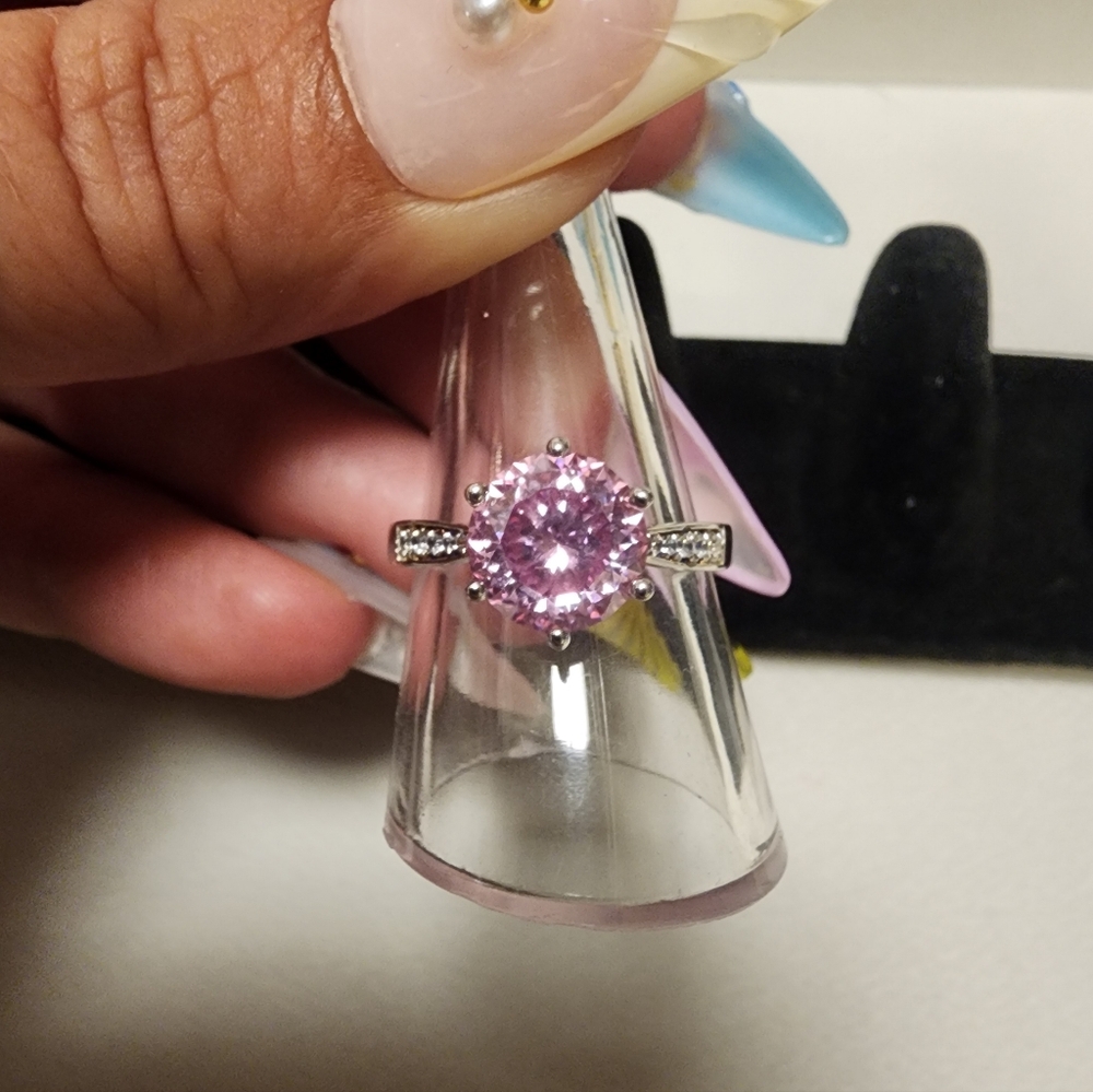 Elegant 3ct Sakura Pink Moissanite Sterling Silver Ring